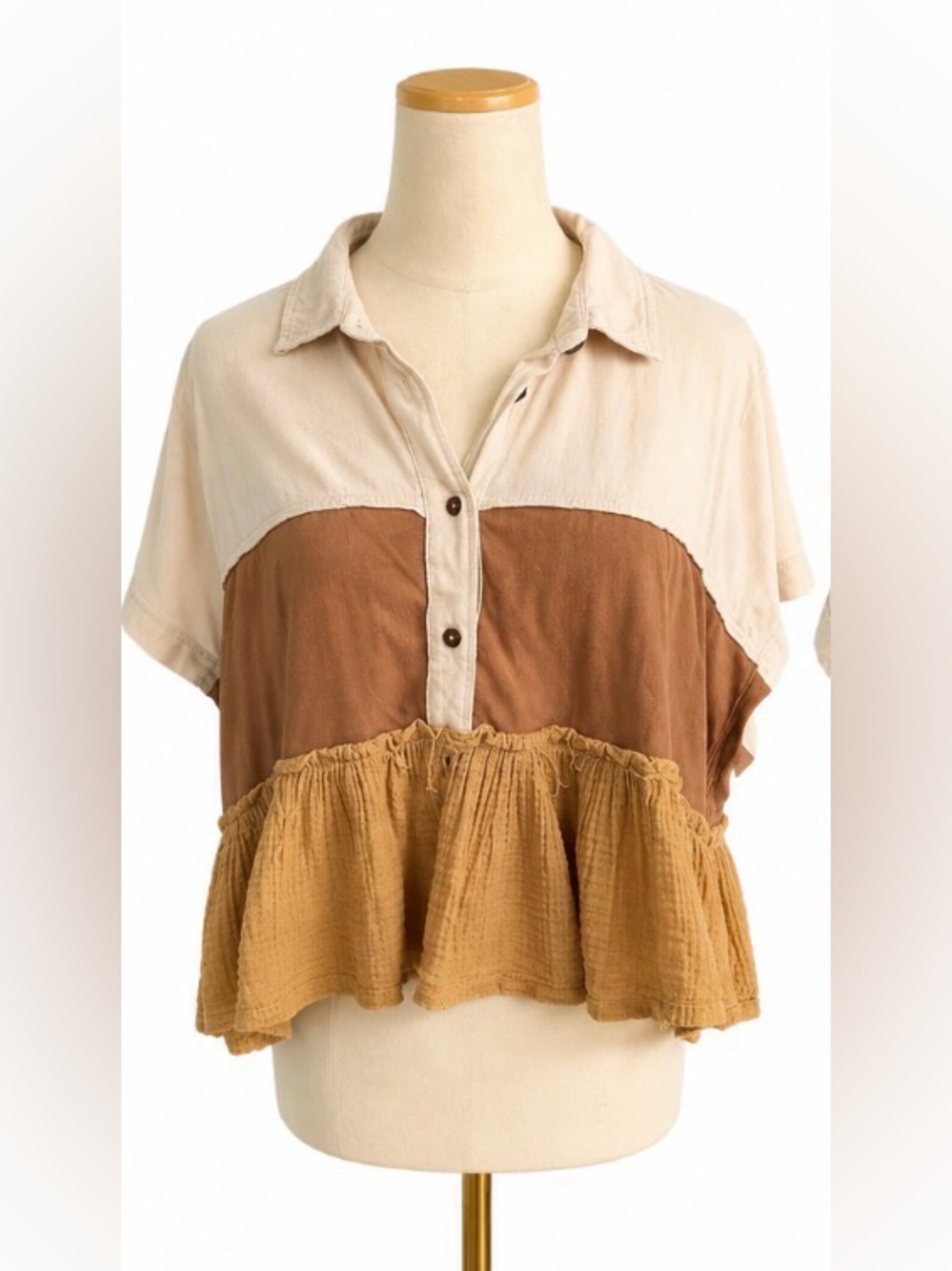 Pilcro Anthropologie Colorblock Peplum Gauze Top Size Medium Boho Cottagecore